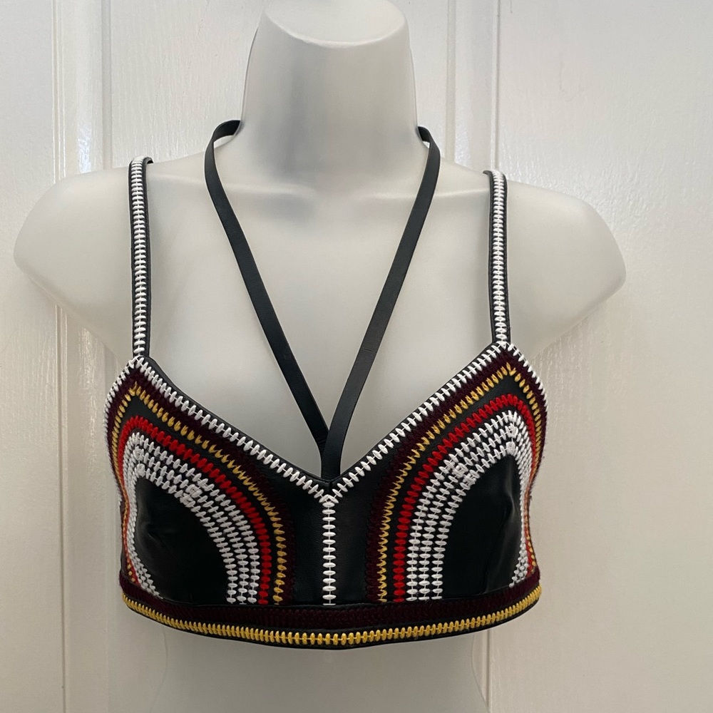 NEW wTag-AMBUSH Valiant Poppy Black Leather Crochet Top S